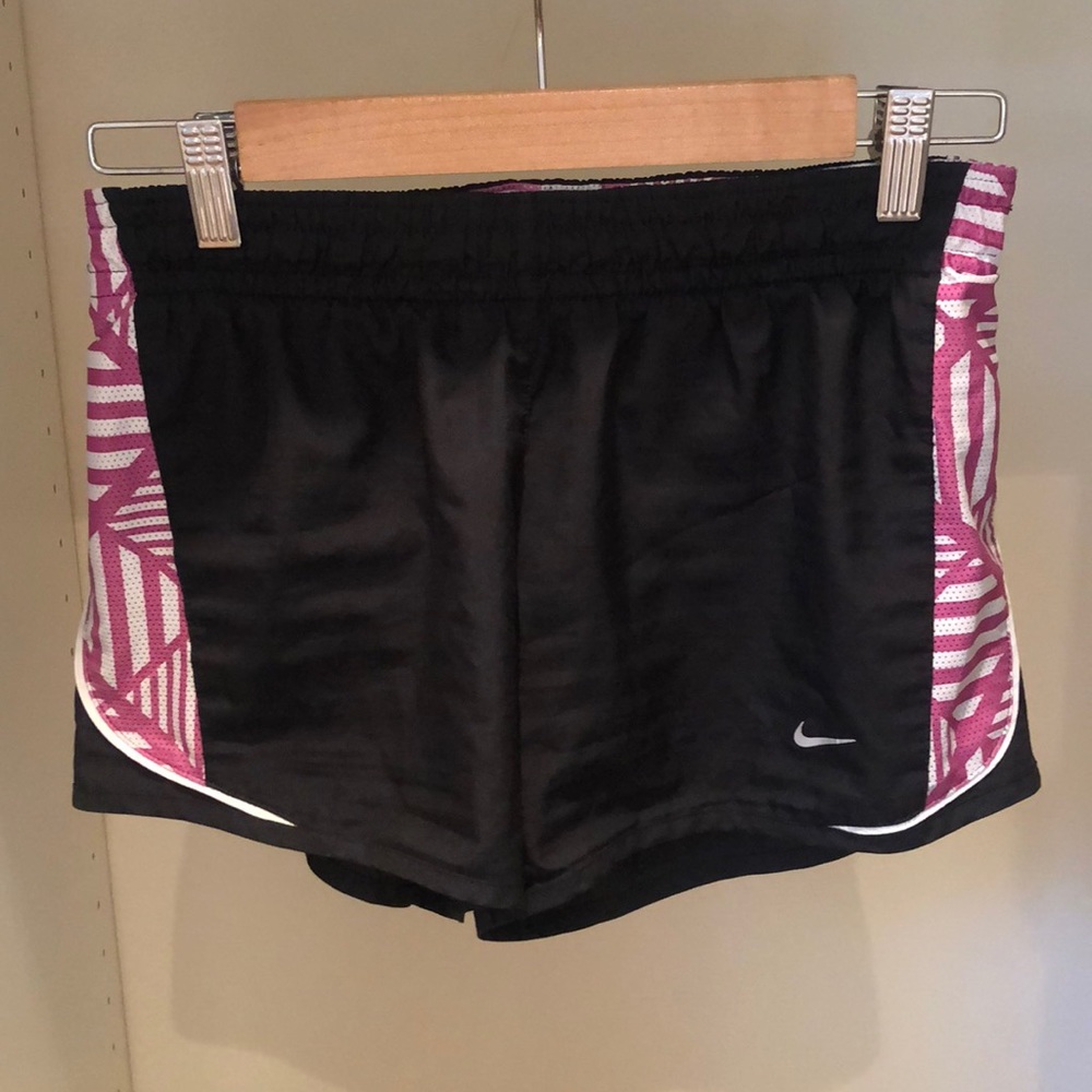 Nike black and purple graphic athletic shorts